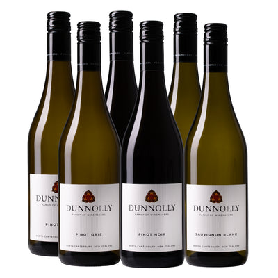 Dunnolly wines of North Canterbury.  Mixed case including Pinot Gris, Pinot Noir and Sauvignon Blanc