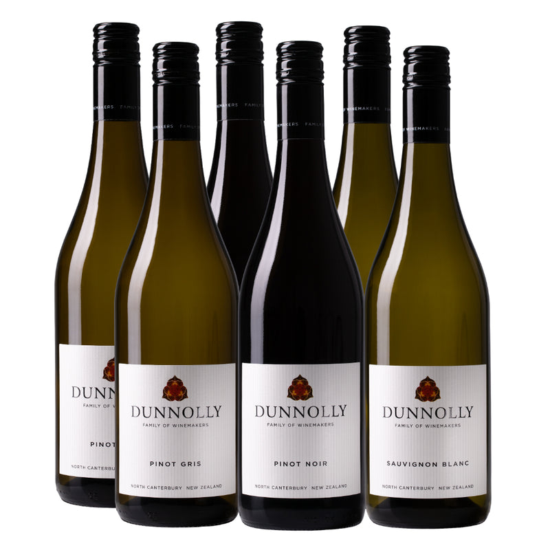 Dunnolly wines of North Canterbury.  Mixed case including Pinot Gris, Pinot Noir and Sauvignon Blanc